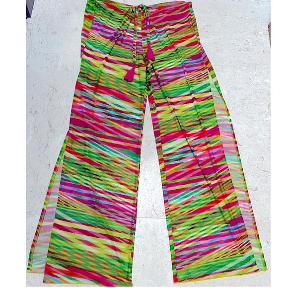 New Becca Cover Up Womens Large Green Pants High Slit Beach Swim Tassels - Picture 1 of 6